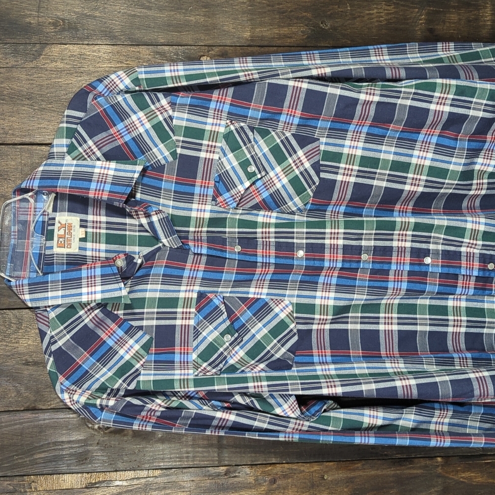 Ely Cattleman pearl snaps western plaid shirt vintage XL